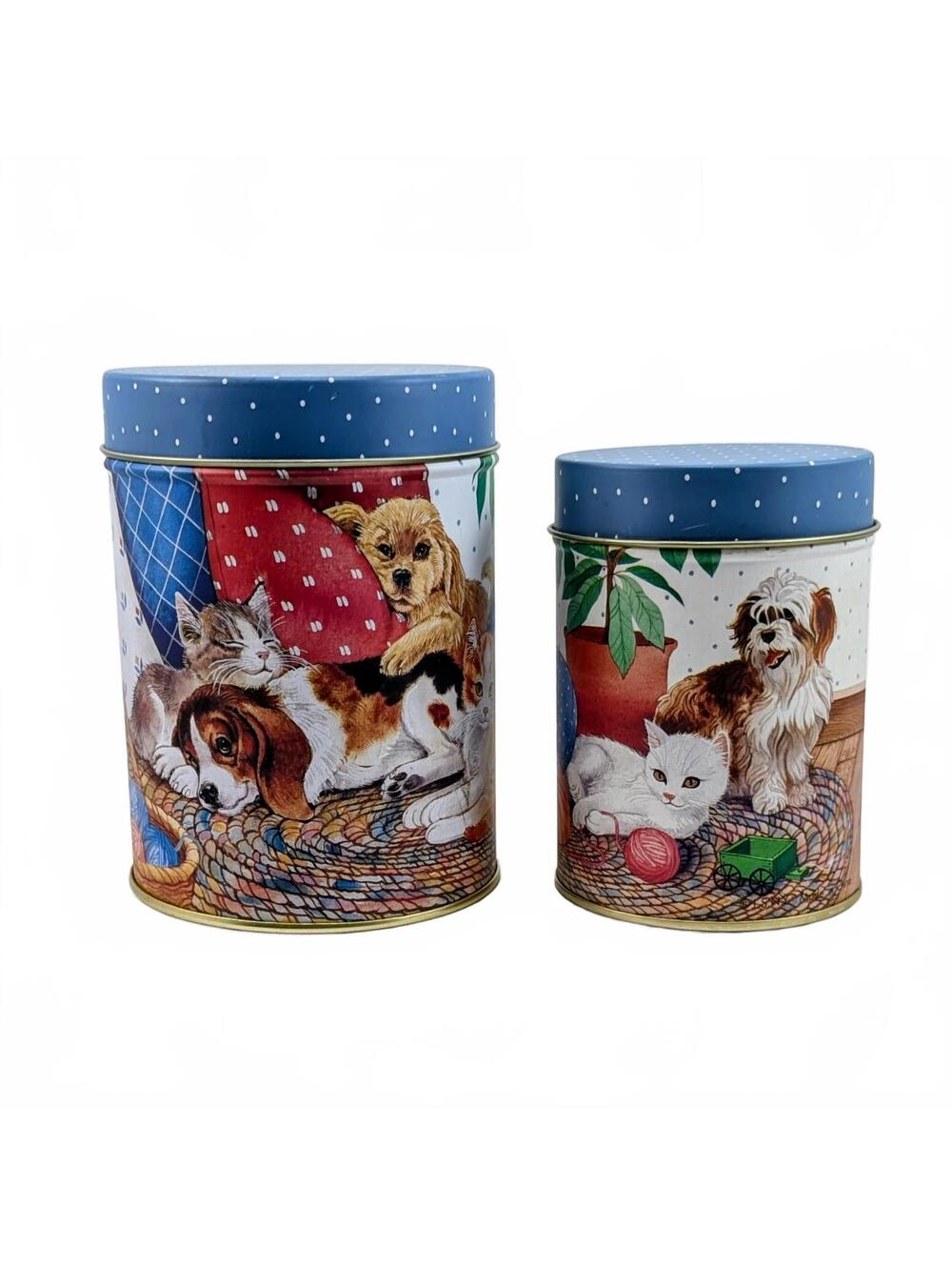 Vtg Cats & Puppies Nesting Tins, Set of 2